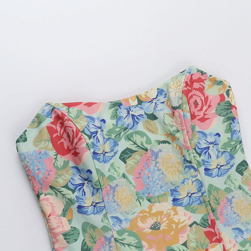 Vibrant Fall Bloom Backless Tube Top | Chic Floral Strapless for Effortless American Style