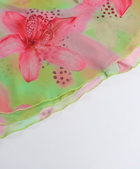 Vibrant Y2K Floral Halter Mini Dress - Tropical Pink & Green Tie-Front for Your Next Getaway
