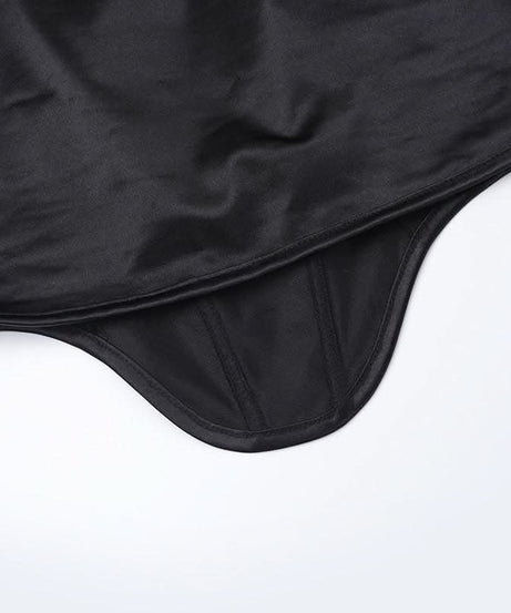 Luxurious Black Satin Halter Corset Top & Ruched Maxi Skirt Set – Holiday Gala & NYE Ready