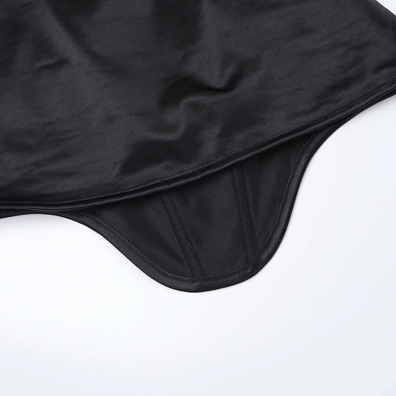 Luxurious Black Satin Halter Corset Top & Ruched Maxi Skirt Set – Holiday Gala & NYE Ready