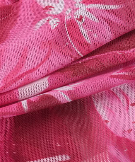 Vibrant Y2K Pink Floral Ruffle Halter Crop Top - Off-Shoulder Statement Blouse