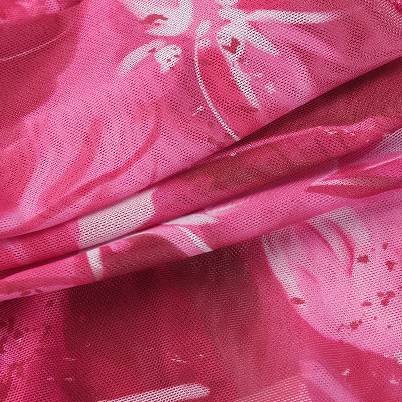 Vibrant Y2K Pink Floral Ruffle Halter Crop Top - Off-Shoulder Statement Blouse