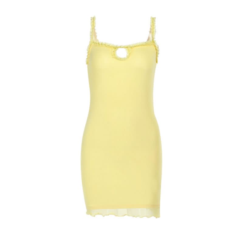Sunshine Yellow Ruffle Cutout Cami Mini Dress - Your Fall Getaway Essential