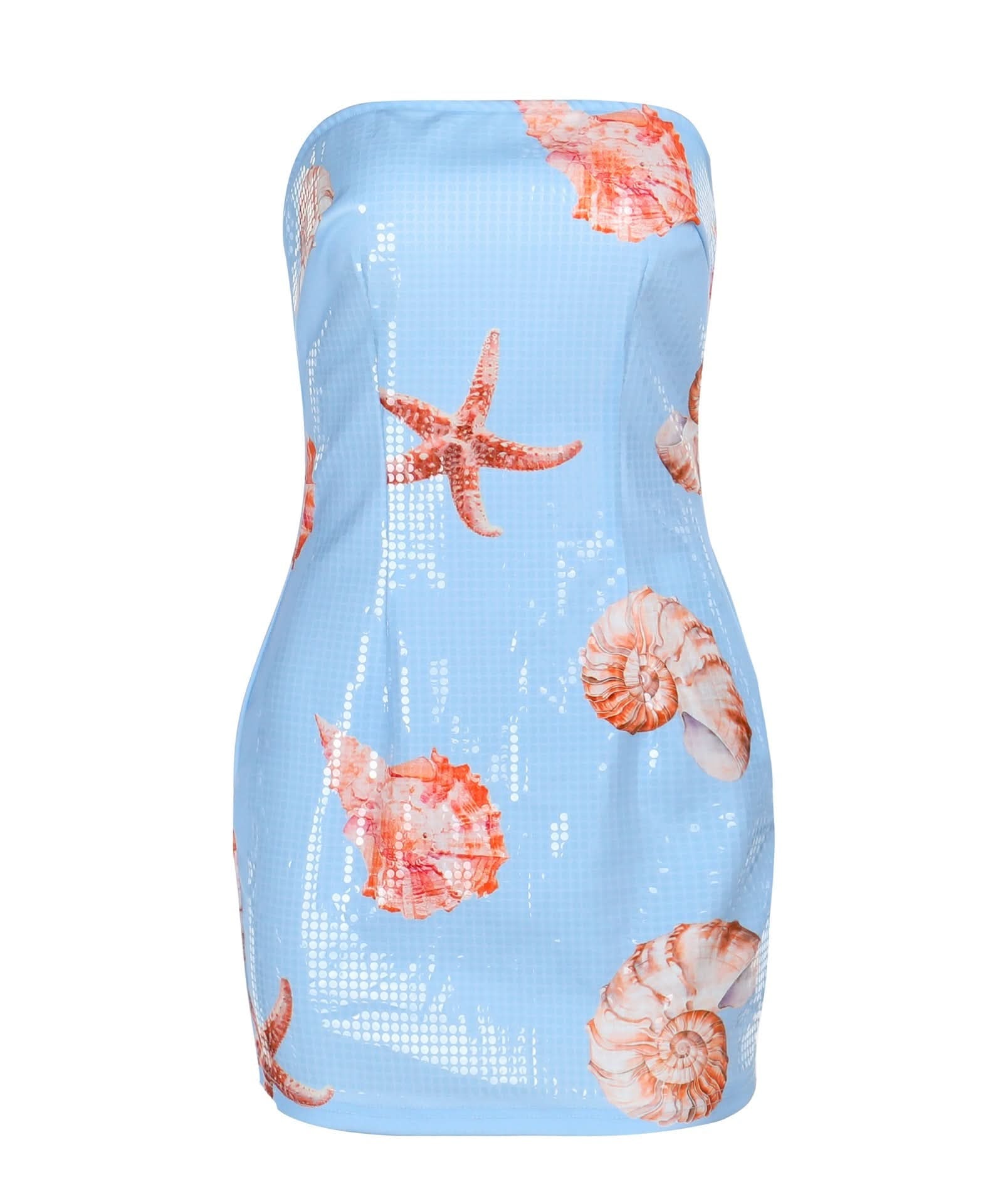 Y2K Mermaidcore Shimmer Seashell & Starfish Tube Mini Dress - Tropical Getaway & Halloween Party Ready!