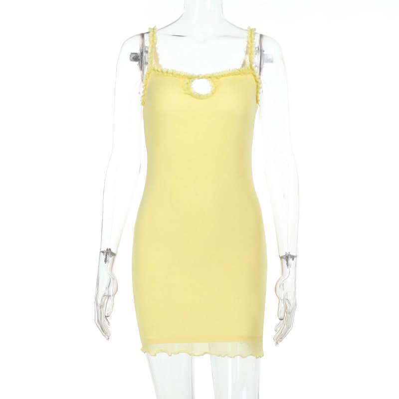 Sunshine Yellow Ruffle Cutout Cami Mini Dress - Your Fall Getaway Essential