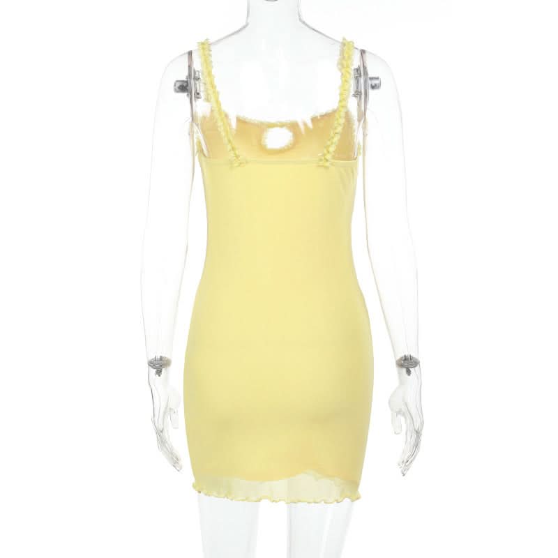 Sunshine Yellow Ruffle Cutout Cami Mini Dress - Your Fall Getaway Essential