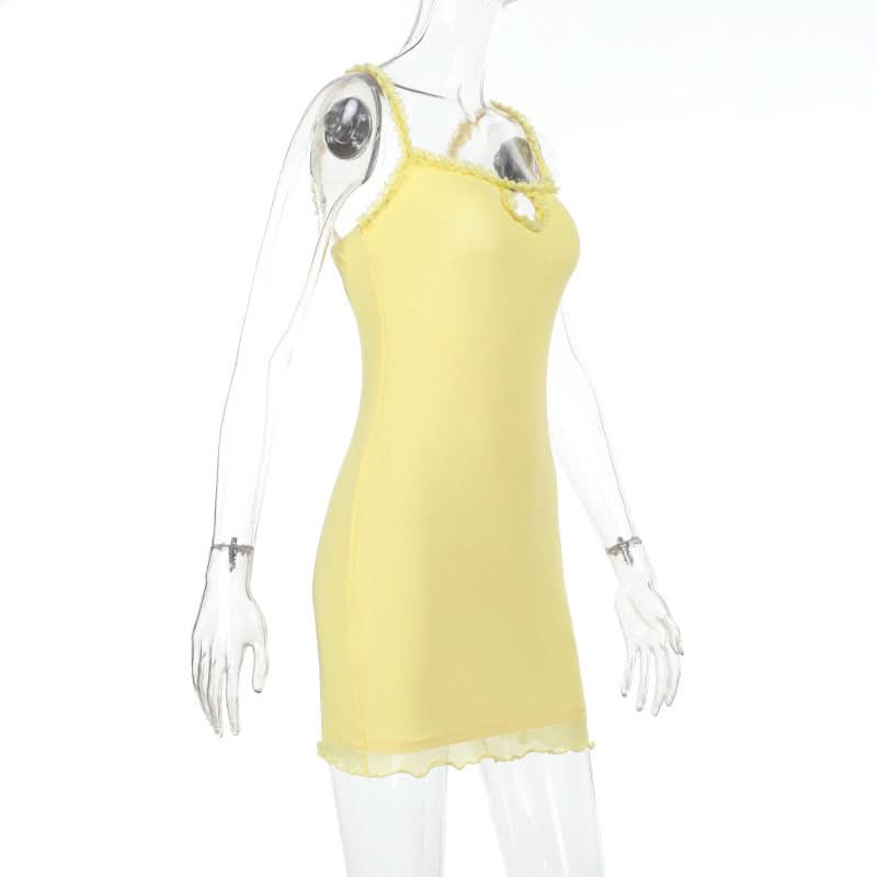 Sunshine Yellow Ruffle Cutout Cami Mini Dress - Your Fall Getaway Essential