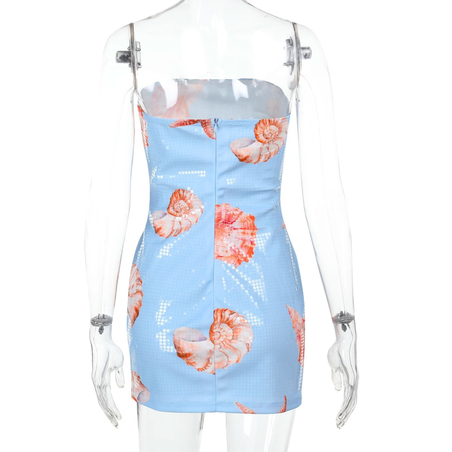 Y2K Mermaidcore Shimmer Seashell & Starfish Tube Mini Dress - Tropical Getaway & Halloween Party Ready!