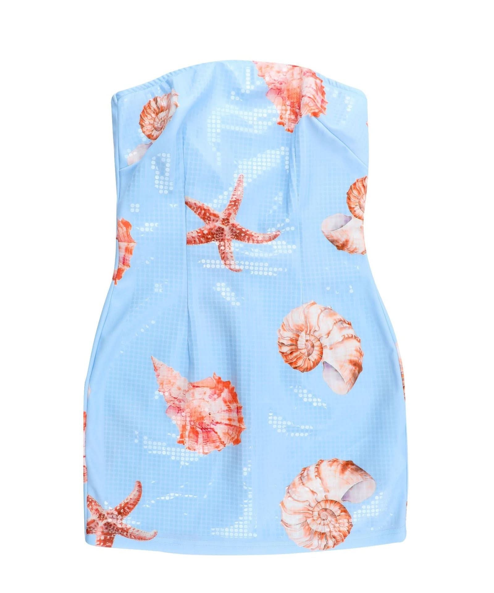 Y2K Mermaidcore Shimmer Seashell & Starfish Tube Mini Dress - Tropical Getaway & Halloween Party Ready!