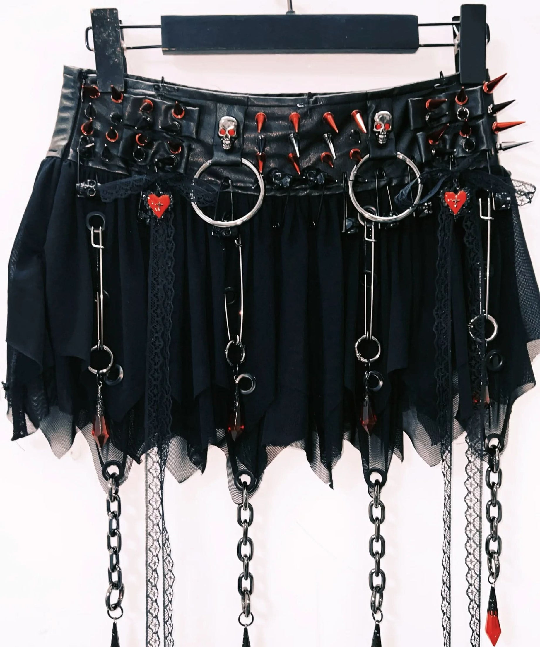 Gothic Punk Spiked Skull Chain Corset & Mini Skirt Set - Unleash Your Halloween & Festival Spirit