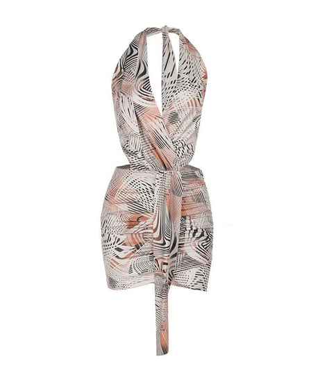 Sassy Abstract Print Halter Cutout Mini Dress - Your Go-To for Fall Parties & Resort Escapes