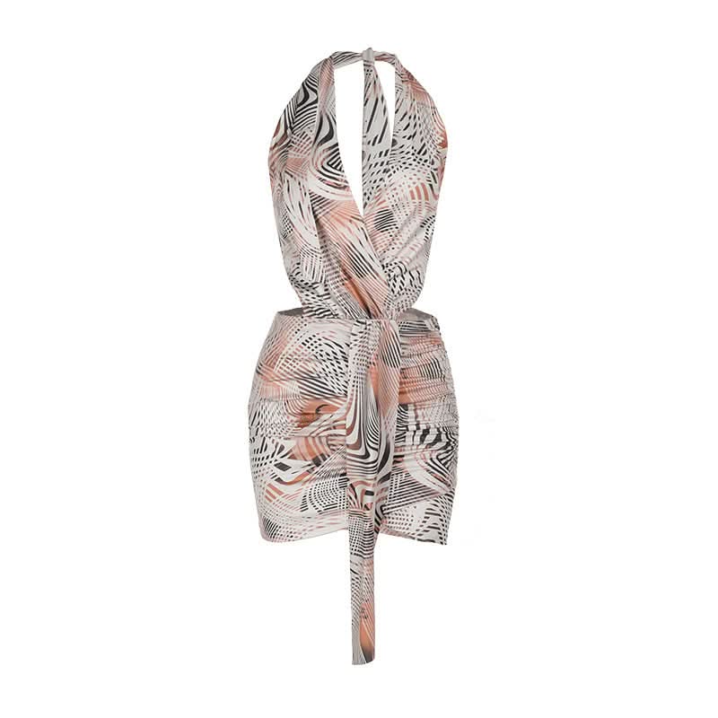 Sassy Abstract Print Halter Cutout Mini Dress - Your Go-To for Fall Parties & Resort Escapes