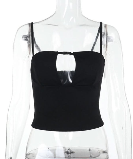 Edgy Buckle Cutout Cami Crop Top - Your Fall Night Out & Party Essential