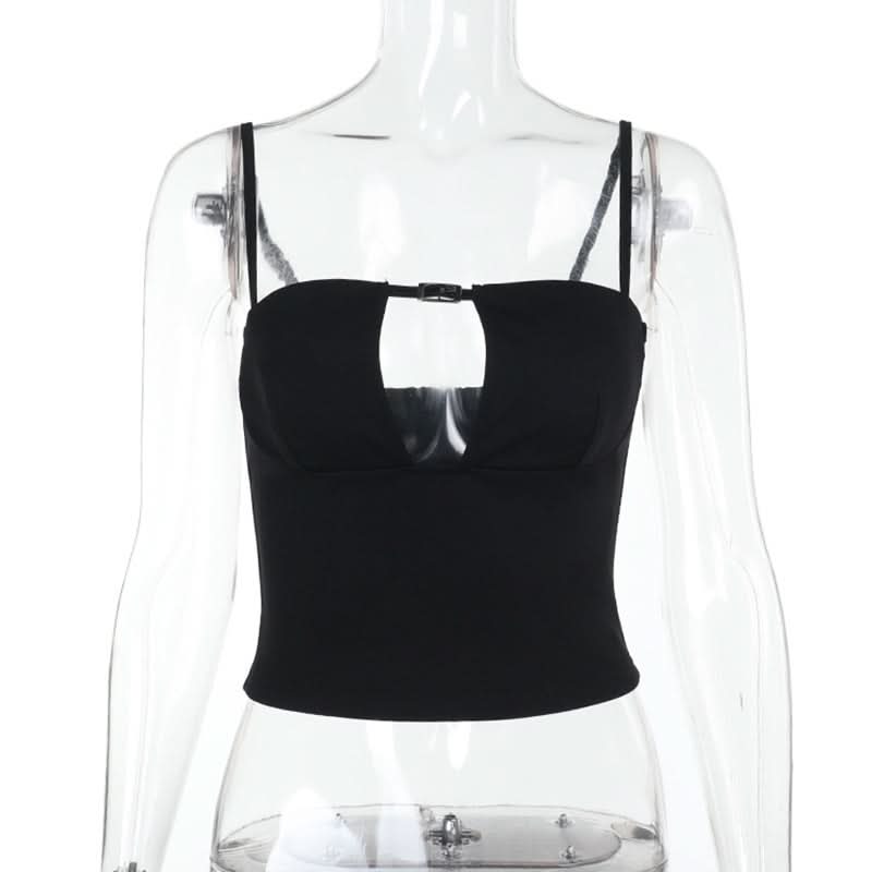 Edgy Buckle Cutout Cami Crop Top - Your Fall Night Out & Party Essential