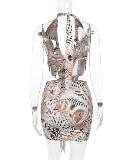 Sassy Abstract Print Halter Cutout Mini Dress - Your Go-To for Fall Parties & Resort Escapes