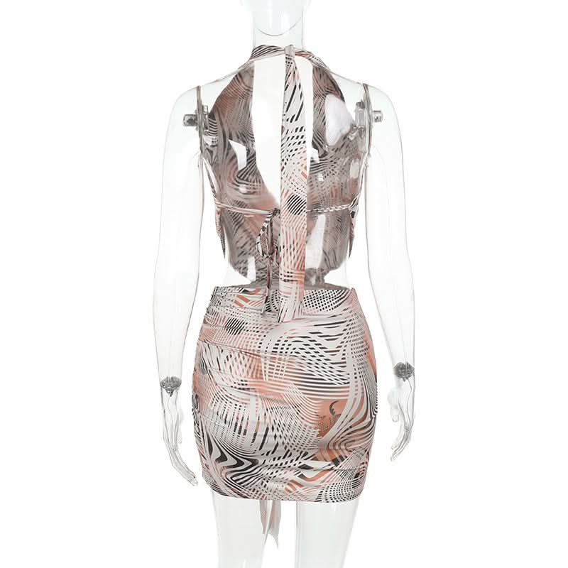 Sassy Abstract Print Halter Cutout Mini Dress - Your Go-To for Fall Parties & Resort Escapes