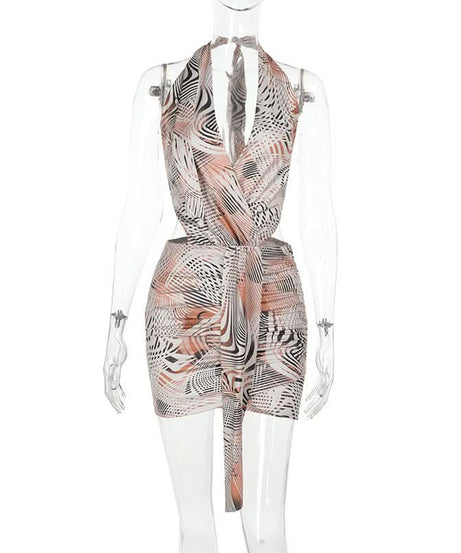 Sassy Abstract Print Halter Cutout Mini Dress - Your Go-To for Fall Parties & Resort Escapes