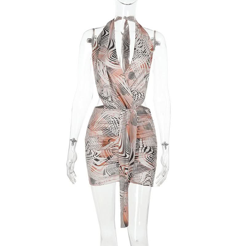 Sassy Abstract Print Halter Cutout Mini Dress - Your Go-To for Fall Parties & Resort Escapes
