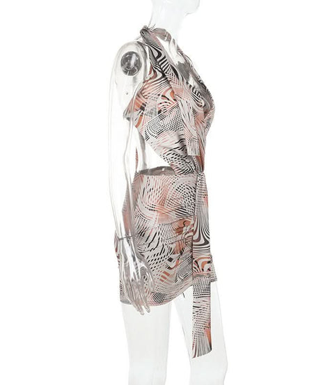 Sassy Abstract Print Halter Cutout Mini Dress - Your Go-To for Fall Parties & Resort Escapes