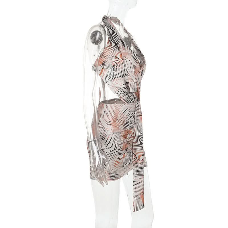 Sassy Abstract Print Halter Cutout Mini Dress - Your Go-To for Fall Parties & Resort Escapes