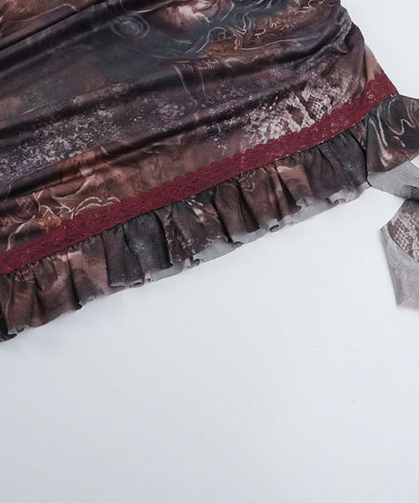 Mystic Tapestry Mesh Cami & Ruched Mini Skirt Set - Chic Fall Party Co-ord