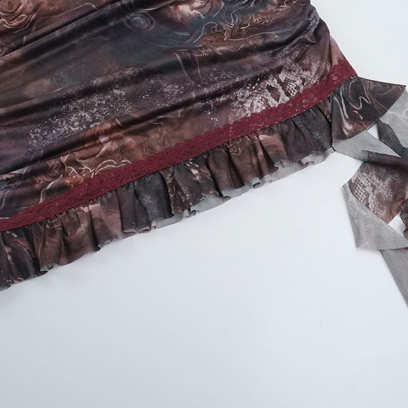 Mystic Tapestry Mesh Cami & Ruched Mini Skirt Set - Chic Fall Party Co-ord