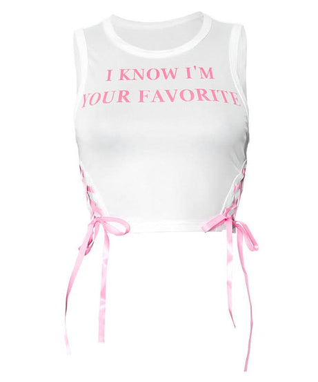 Sassy "I'm Your Favorite" Pink Lace-Up Crop Top - Fall's Must-Have Statement Piece