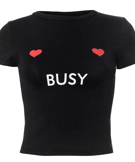 Women's Sassy 'Busy' Hearts Crop Top - Edgy Graphic Statement Tee