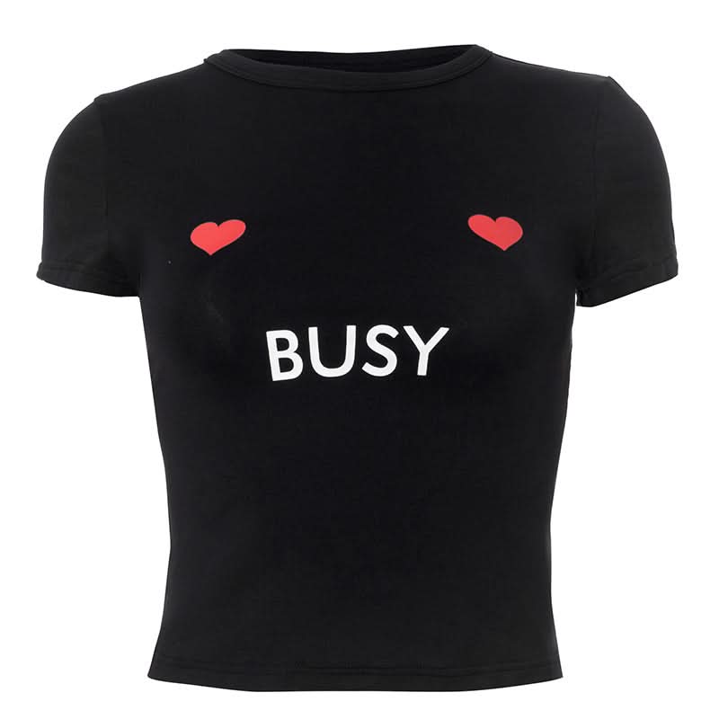 Women's Sassy 'Busy' Hearts Crop Top - Edgy Graphic Statement Tee