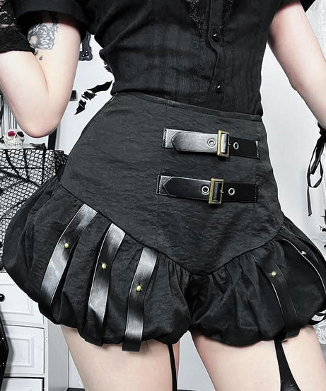 Gothic Glam Buckle Ruffle High-Waist Skort - Edgy Fall & Halloween Fashion