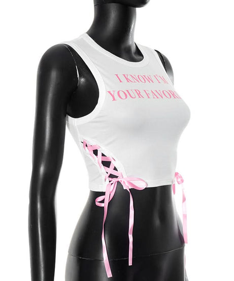 Sassy "I'm Your Favorite" Pink Lace-Up Crop Top - Fall's Must-Have Statement Piece