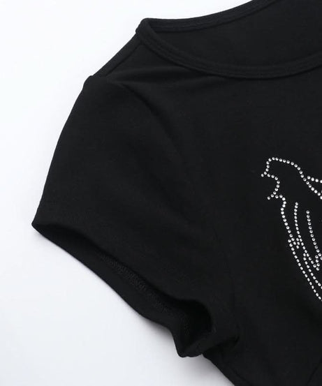 Spooky Chic Rhinestone Skull & Winged Heart Crop Top | Y2K Fall Fashion