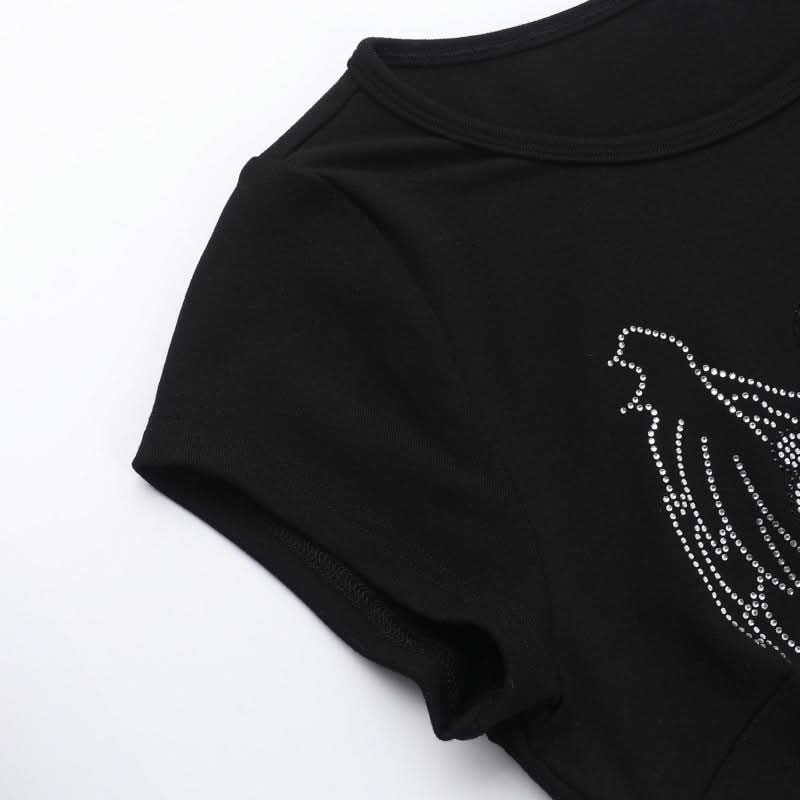 Spooky Chic Rhinestone Skull & Winged Heart Crop Top | Y2K Fall Fashion