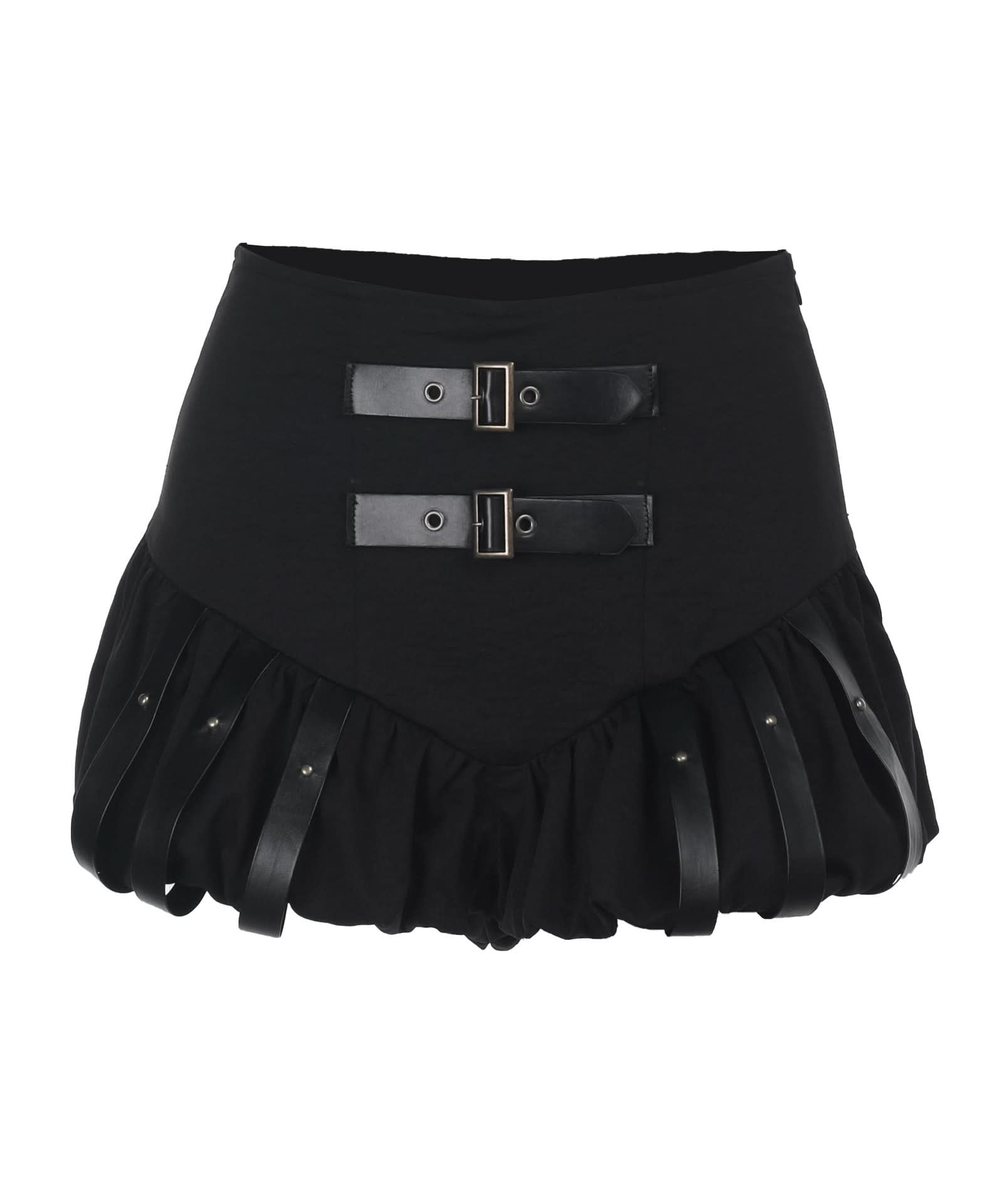Gothic Glam Buckle Ruffle High-Waist Skort - Edgy Fall & Halloween Fashion
