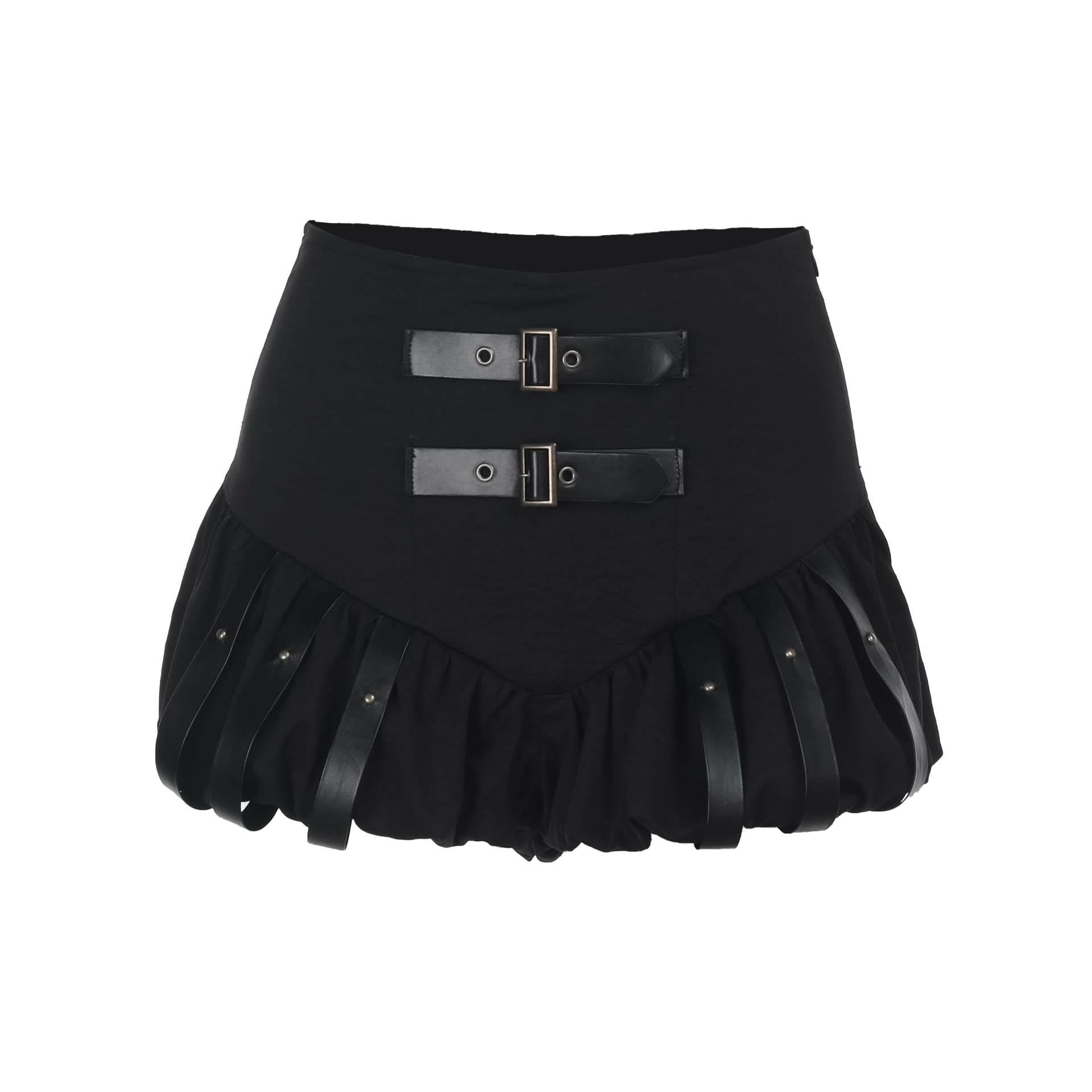 Gothic Glam Buckle Ruffle High-Waist Skort - Edgy Fall & Halloween Fashion