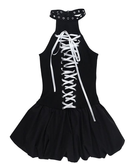 Gothic Chic Halter Corset Mini Dress - Edgy Bubble Skirt for Fall & Halloween Parties