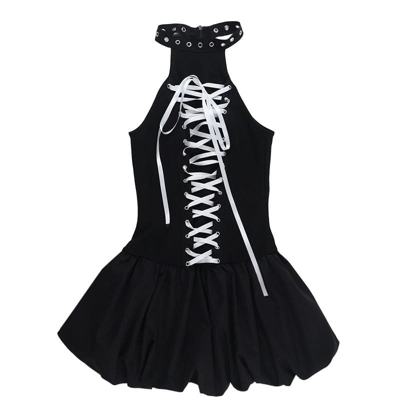 Gothic Chic Halter Corset Mini Dress - Edgy Bubble Skirt for Fall & Halloween Parties