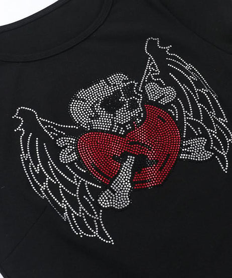Spooky Chic Rhinestone Skull & Winged Heart Crop Top | Y2K Fall Fashion