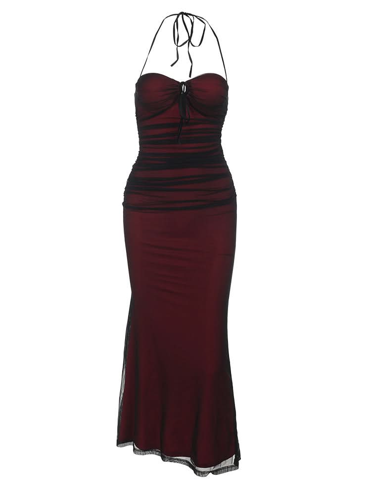 Haunted Elegance Halter Maxi Dress - Gothic Glamour for Fall & Halloween