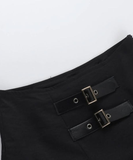 Gothic Glam Buckle Ruffle High-Waist Skort - Edgy Fall & Halloween Fashion