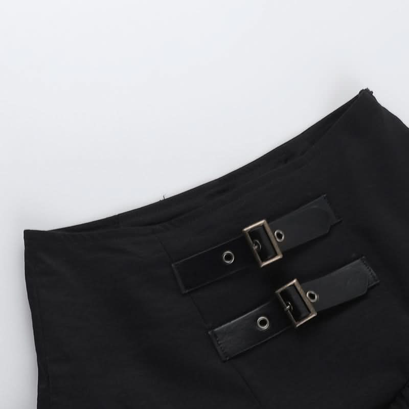 Gothic Glam Buckle Ruffle High-Waist Skort - Edgy Fall & Halloween Fashion