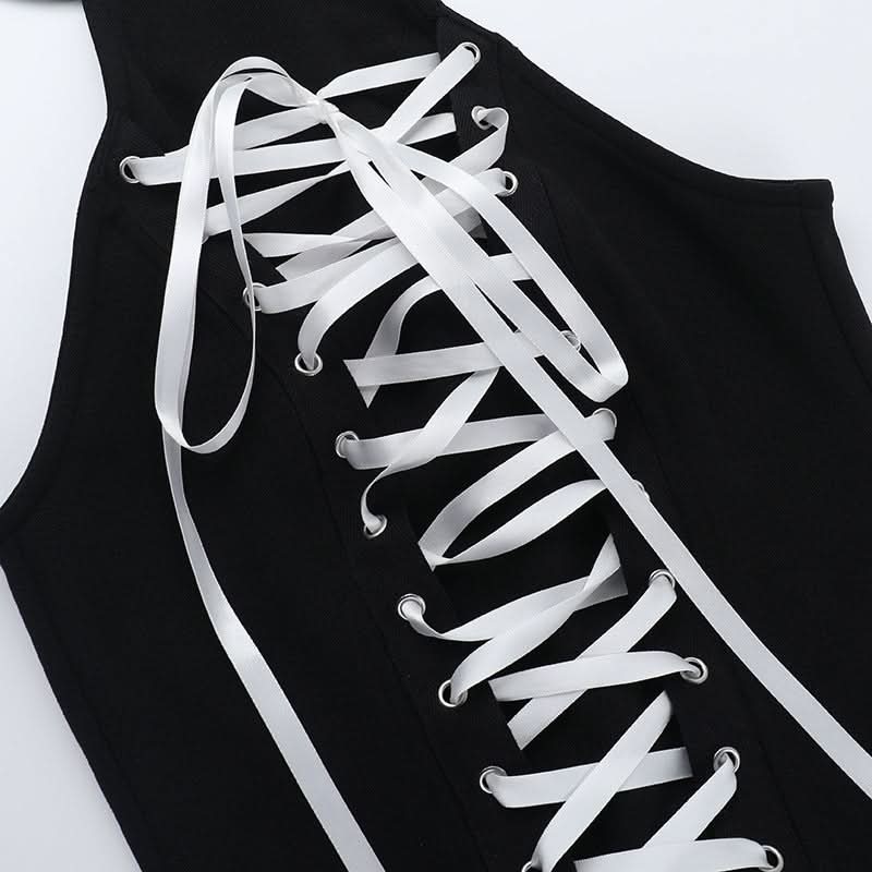 Gothic Chic Halter Corset Mini Dress - Edgy Bubble Skirt for Fall & Halloween Parties