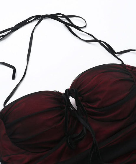 Haunted Elegance Halter Maxi Dress - Gothic Glamour for Fall & Halloween