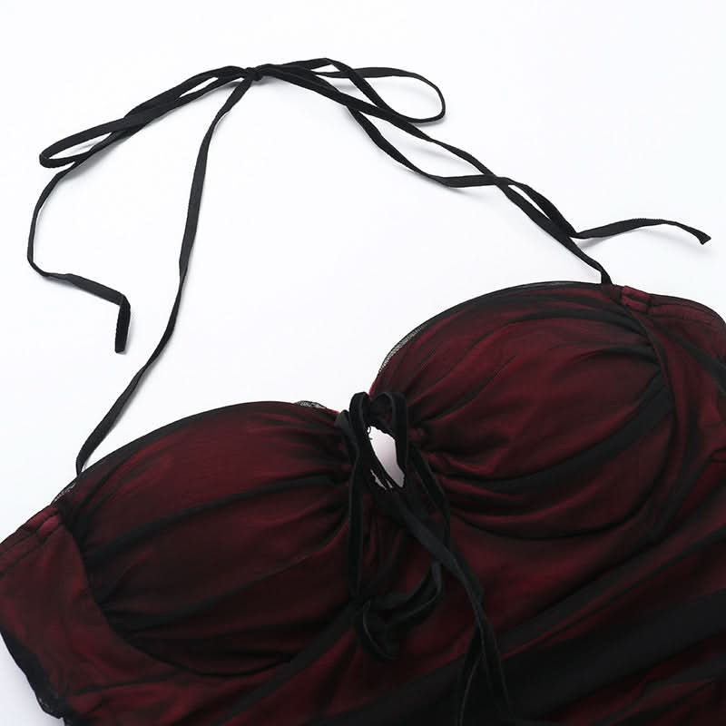 Haunted Elegance Halter Maxi Dress - Gothic Glamour for Fall & Halloween