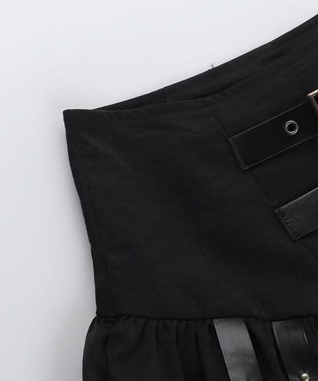 Gothic Glam Buckle Ruffle High-Waist Skort - Edgy Fall & Halloween Fashion