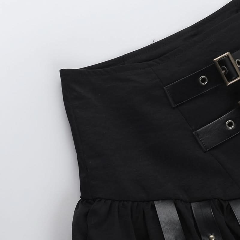 Gothic Glam Buckle Ruffle High-Waist Skort - Edgy Fall & Halloween Fashion