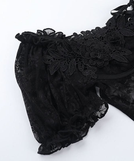 Bewitching Black Lace Off-Shoulder Corset Top | Goth Halloween & Dark Romance