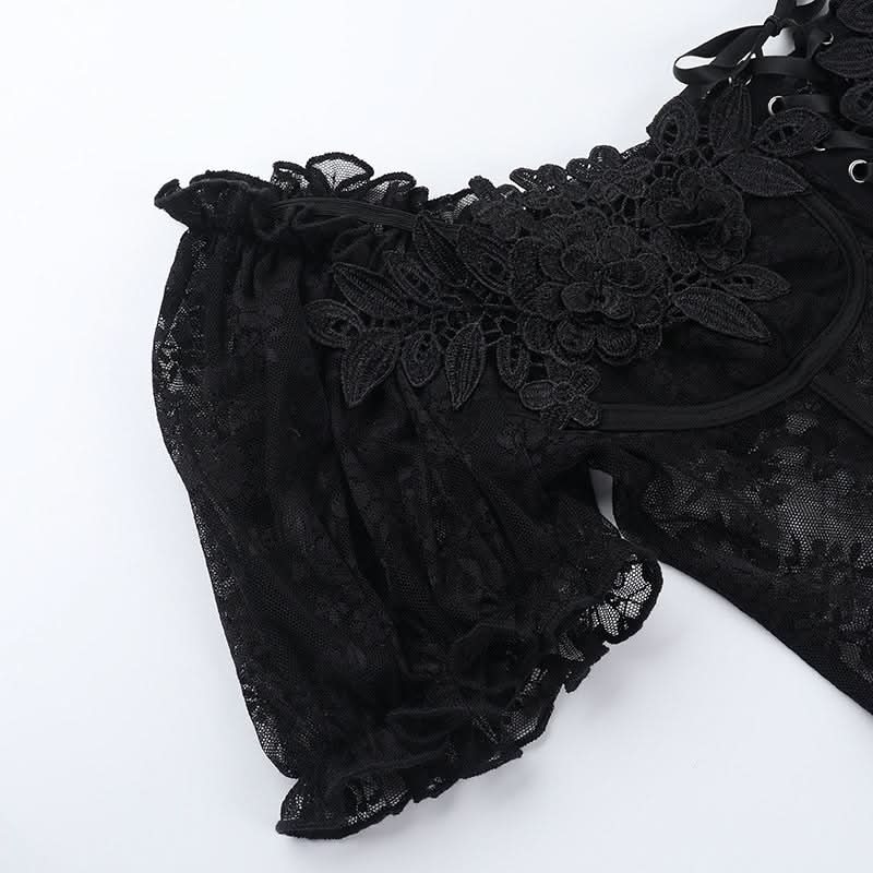 Bewitching Black Lace Off-Shoulder Corset Top | Goth Halloween & Dark Romance