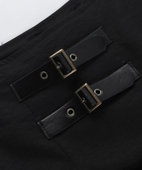 Gothic Glam Buckle Ruffle High-Waist Skort - Edgy Fall & Halloween Fashion