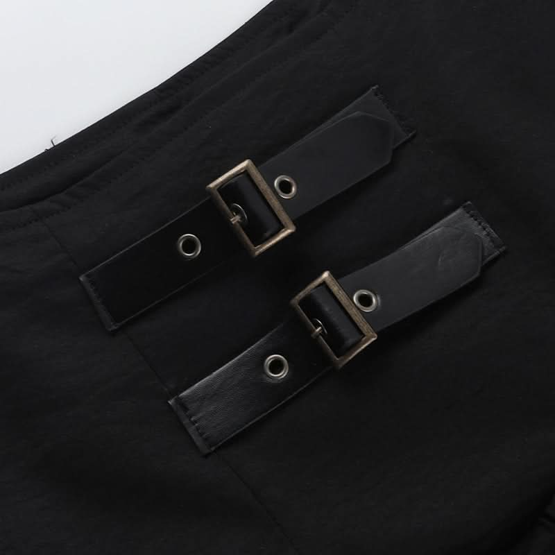 Gothic Glam Buckle Ruffle High-Waist Skort - Edgy Fall & Halloween Fashion